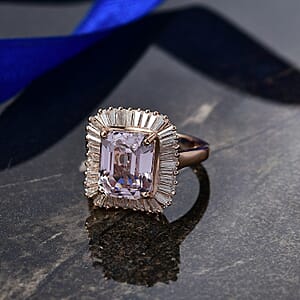 D'Joy Martha Rocha Kunzite, Moissanite Ring in 18K Vermeil RG Over Sterling Silver 6.85 ctw (Size 10.0)