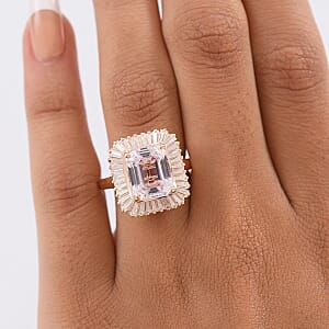 D'Joy Martha Rocha Kunzite, Moissanite Ring in 18K Vermeil RG Over Sterling Silver 6.85 ctw (Size 10.0)