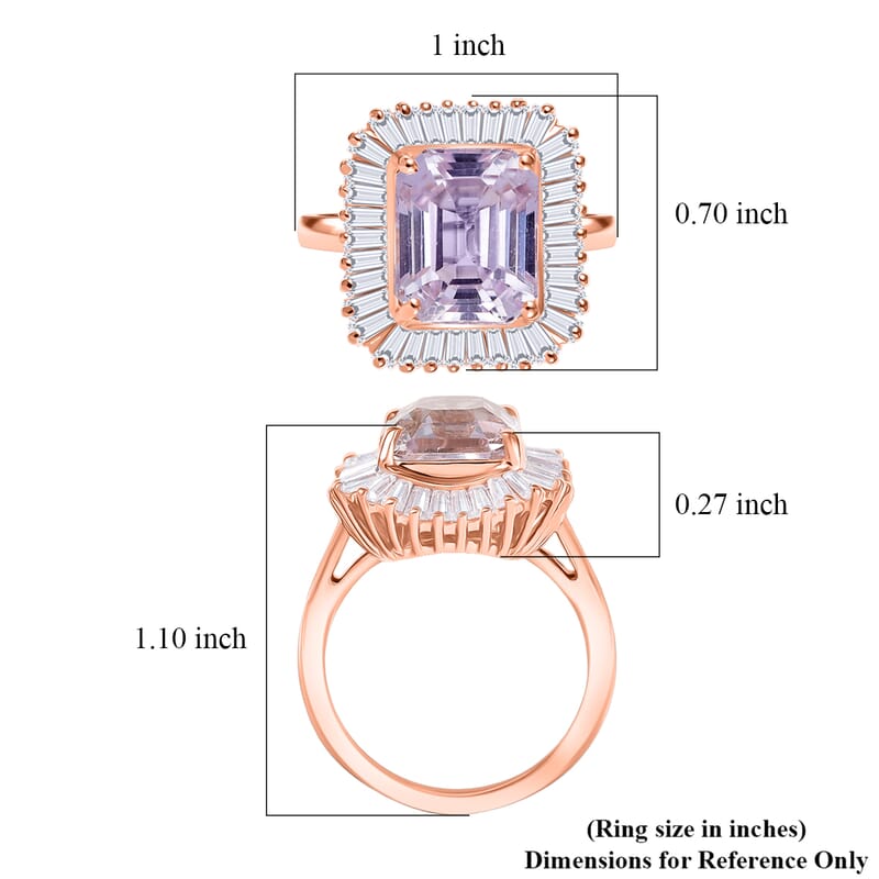 D'Joy Martha Rocha Kunzite, Moissanite Ring in 18K Vermeil RG Over Sterling Silver 6.85 ctw (Size 10.0)