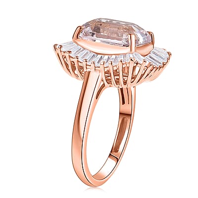 D'Joy Martha Rocha Kunzite, Moissanite Ring in 18K Vermeil RG Over Sterling Silver 6.85 ctw (Size 7.0)