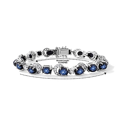 D'Joy Blue Star Sapphire (DF) and White Zircon 27.50 ctw Bracelet in Rhodium Over Sterling Silver (6.50 In)