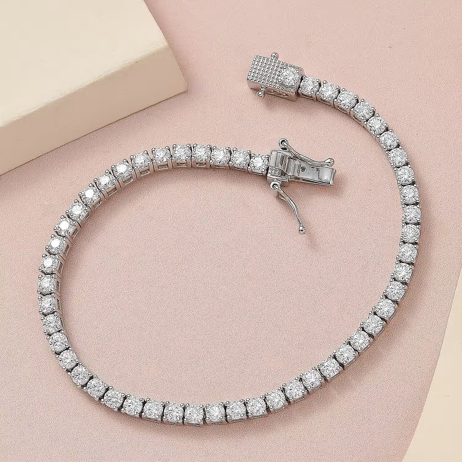 D'Joy Moissanite 5.20 ctw Bracelet in Platinum Over Sterling Silver (8.00 In)