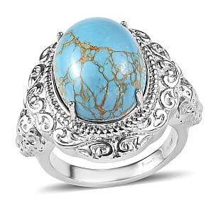EverTrue Blue Turquoise 9.85 ctw Ring in Stainless Steel (Size 7.0)