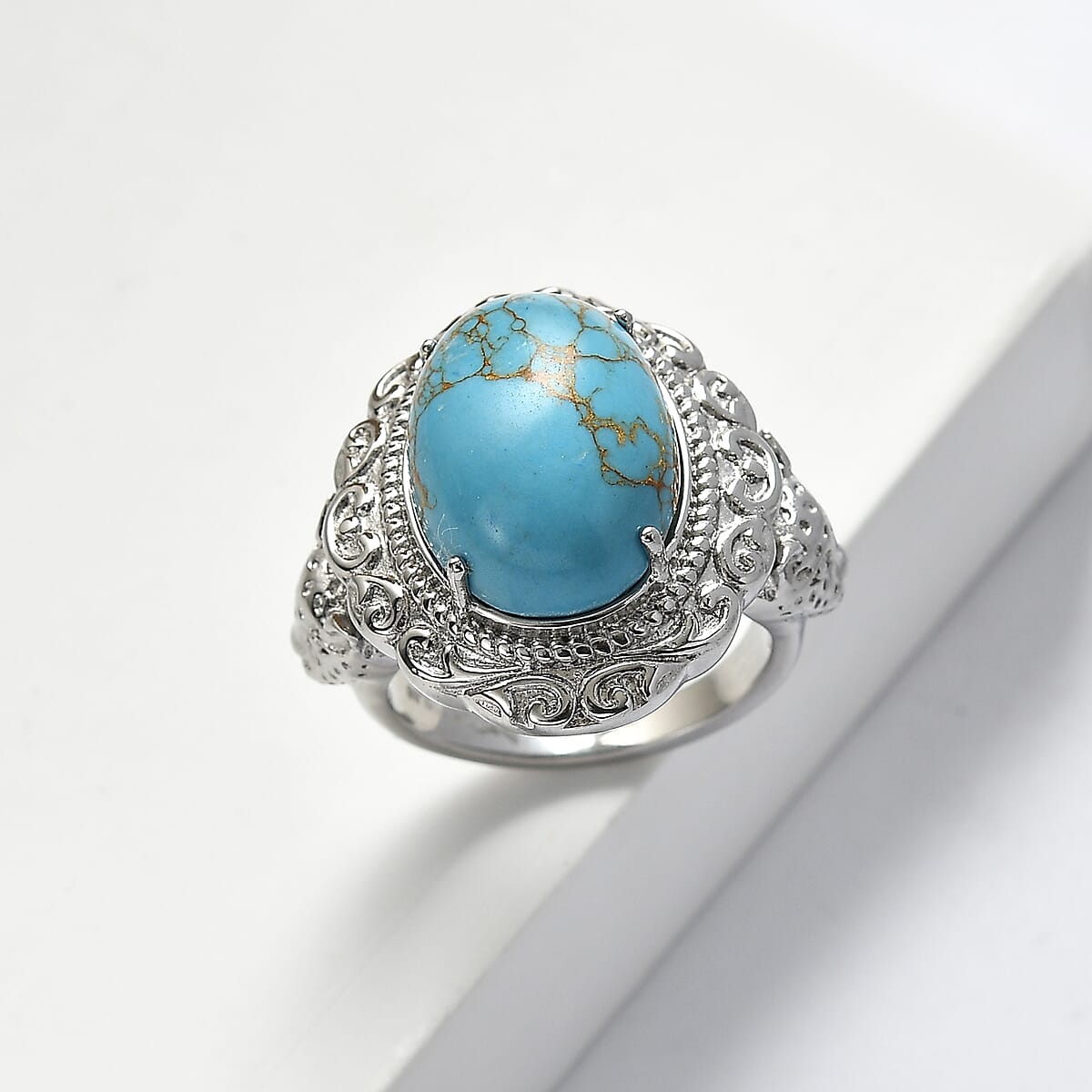 EverTrue Blue Turquoise 9.85 ctw Ring in Stainless Steel (Size 7.0) image number 1