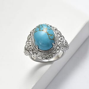 EverTrue Blue Turquoise 9.85 ctw Ring in Stainless Steel (Size 7.0)