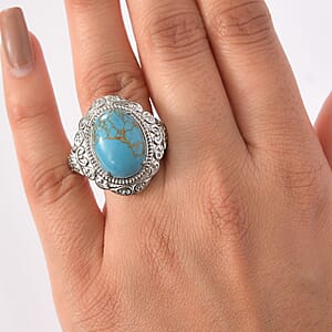 EverTrue Blue Turquoise 9.85 ctw Ring in Stainless Steel (Size 7.0)