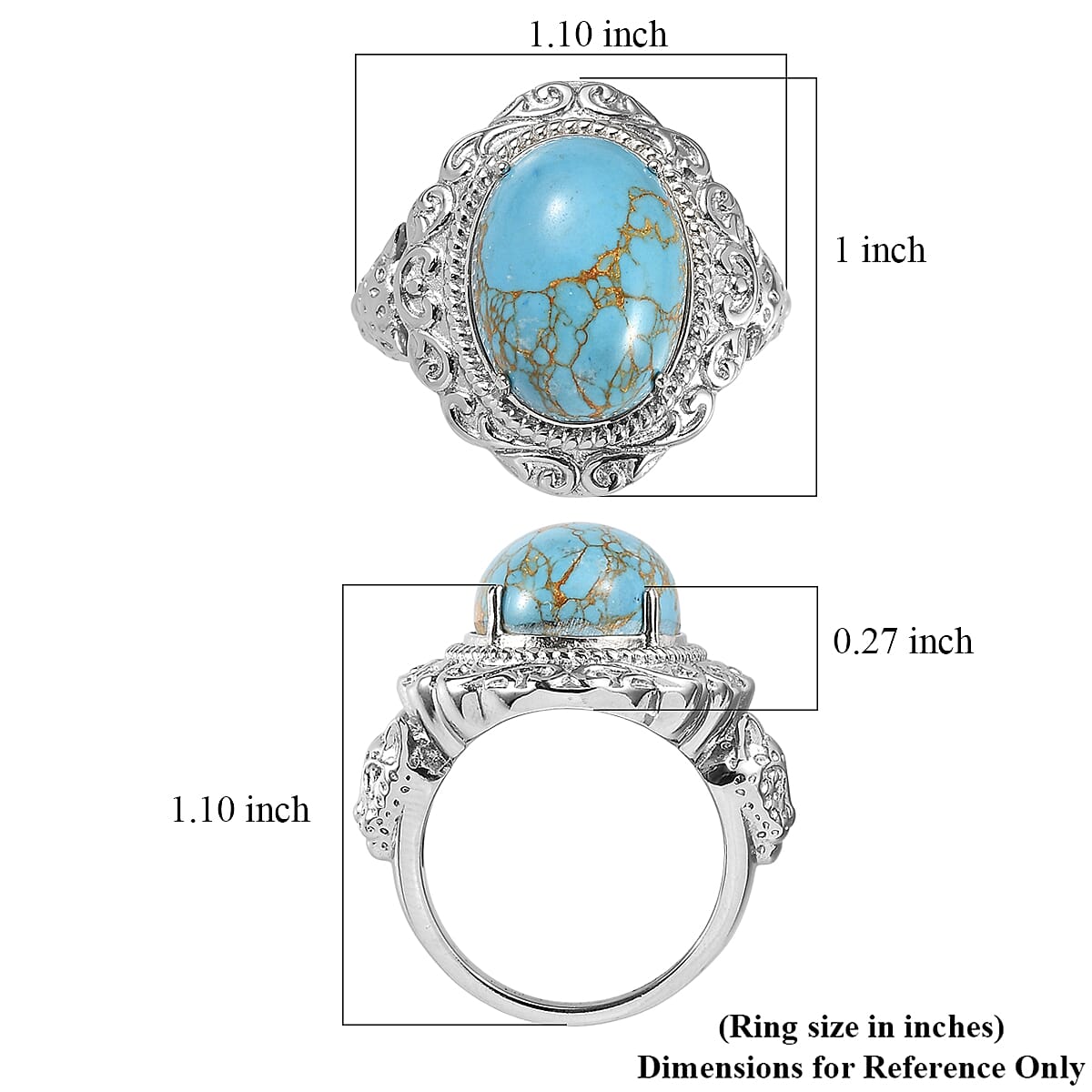 EverTrue Blue Turquoise 9.85 ctw Ring in Stainless Steel (Size 7.0)