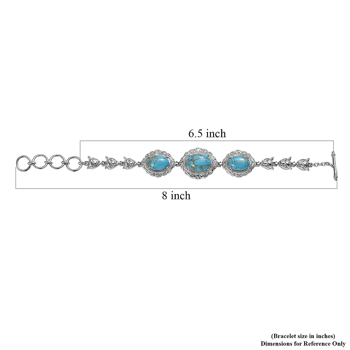 EverTrue Blue Turquoise 19.60 ctw Motif Linked Bracelet in Stainless Steel (6.50 In) image number 4