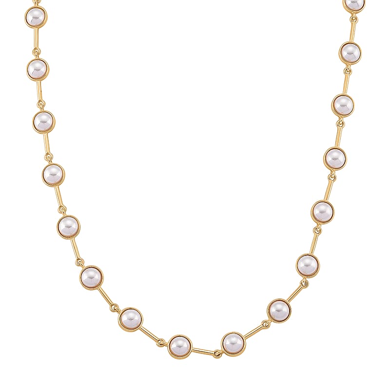 White Shell Pearl Station Necklace in Goldtone (20 Inches)