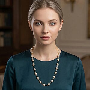  White Shell Pearl Station Necklace in Goldtone (20 Inches)