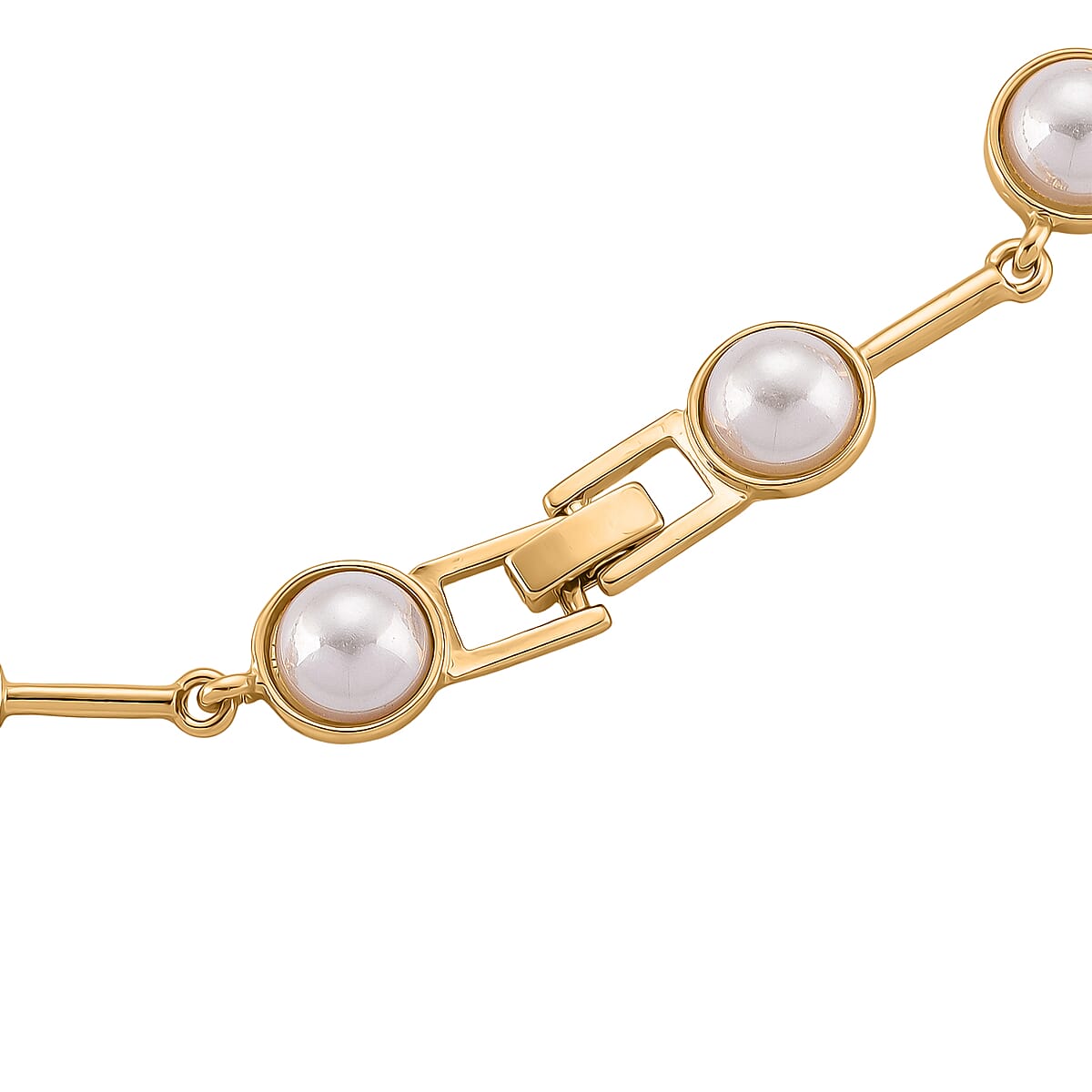  White Shell Pearl Station Necklace in Goldtone (20 Inches) image number 3