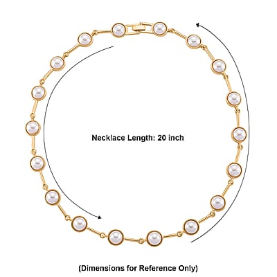 White Shell Pearl Station Necklace in Goldtone (20 Inches)