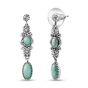 Doorbuster D'Joy Indian Artisan Crafted Premium Tahoe Nevada Turquoise 3.00 ctw Earrings in Black Oxidised Sterling Silver