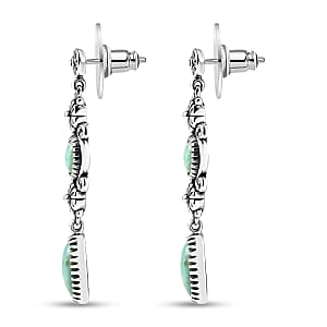 D'Joy Indian Artisan Crafted Tahoe Nevada Turquoise Floral Earrings in Oxidised Sterling Silver 3.00 ctw