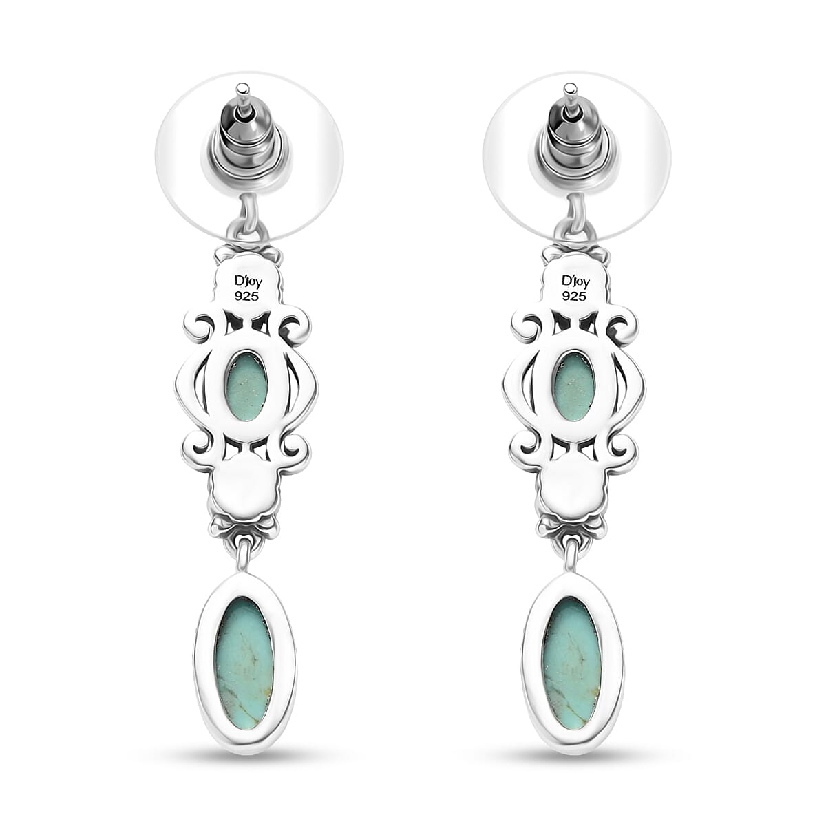 Doorbuster D'Joy Indian Artisan Crafted Premium Tahoe Nevada Turquoise 3.00 ctw Earrings in Black Oxidised Sterling Silver image number 3