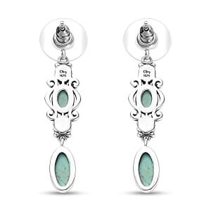 D'Joy Indian Artisan Crafted Tahoe Nevada Turquoise Floral Earrings in Oxidised Sterling Silver 3.00 ctw