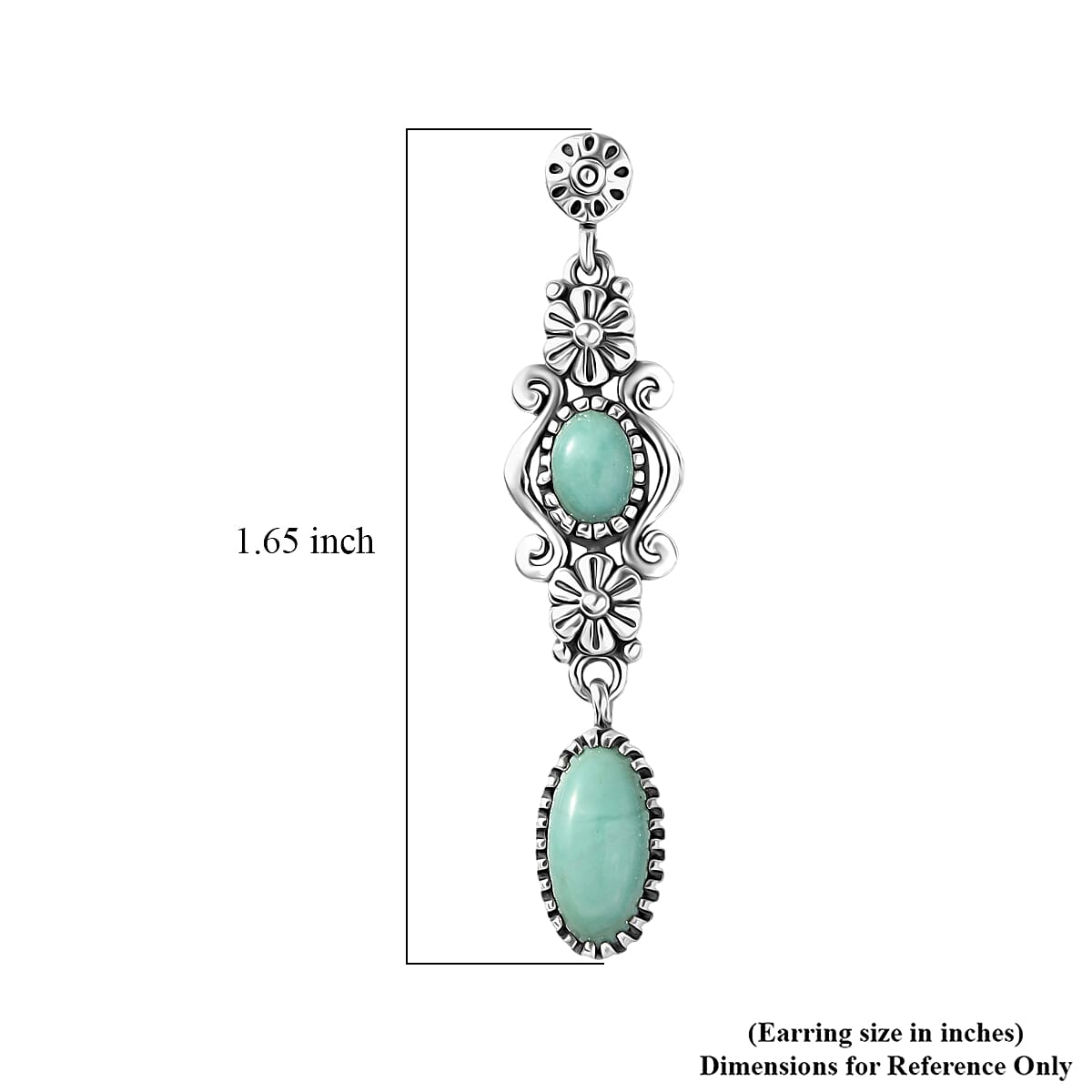 D'Joy Indian Artisan Crafted Tahoe Nevada Turquoise Floral Earrings in Oxidised Sterling Silver 3.00 ctw