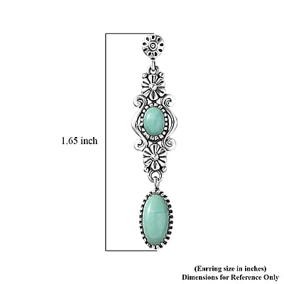 D'Joy Indian Artisan Crafted Tahoe Nevada Turquoise Floral Earrings in Oxidised Sterling Silver 3.00 ctw