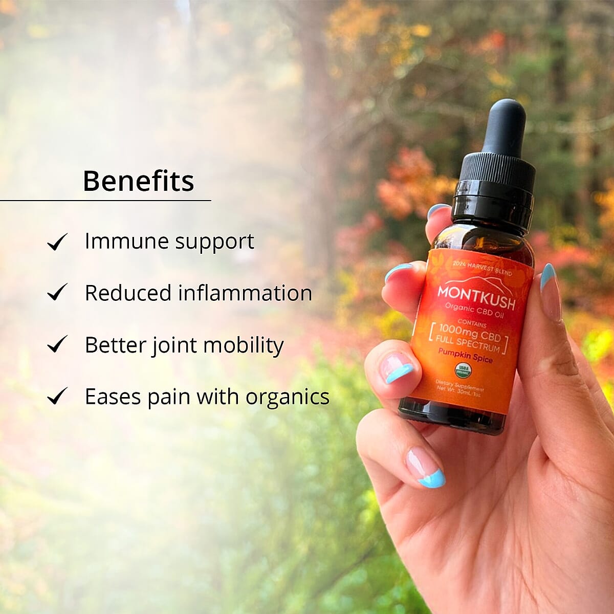 Montkush USDA Organic Seasonal Harvest 1000mg CBD Oil (Pumpkin Spice Limited Edition) 1oz image number 1