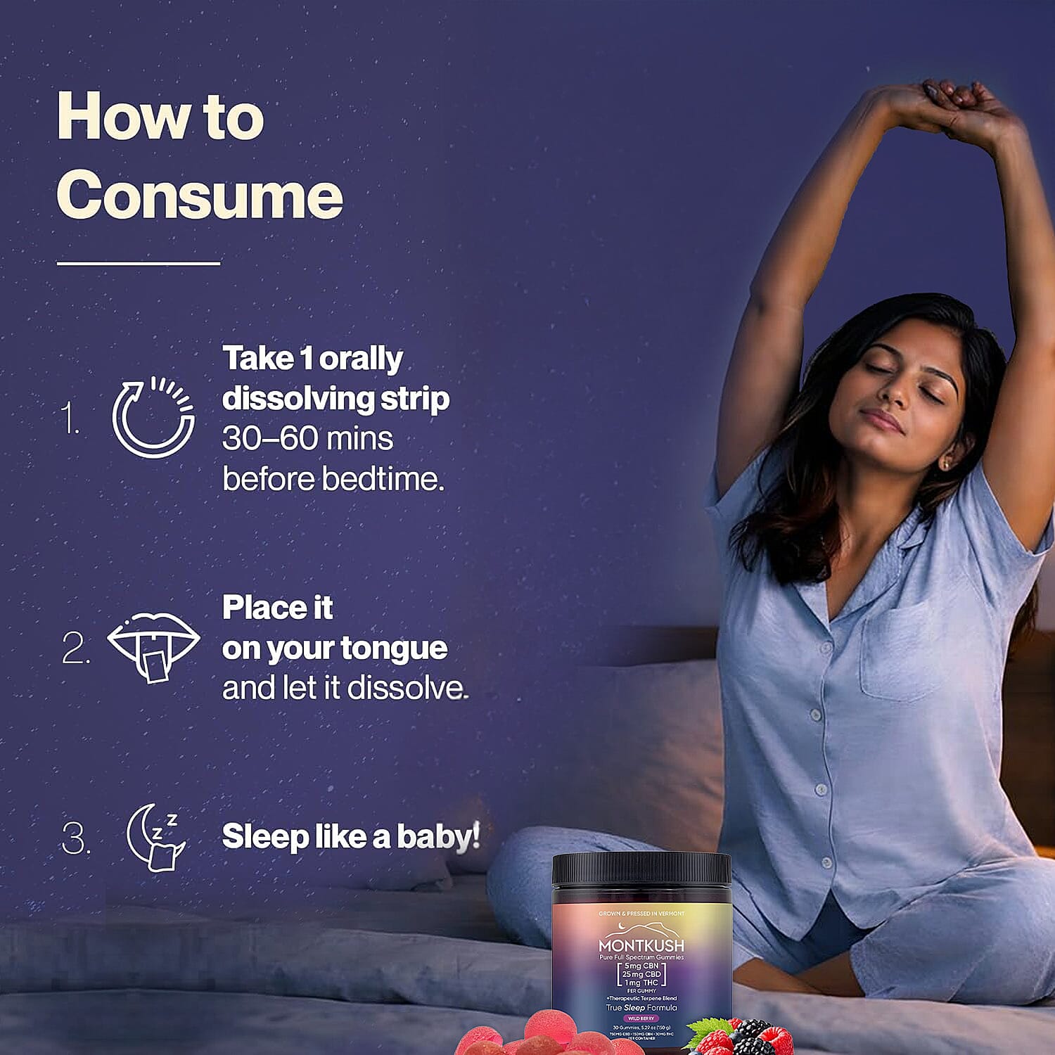 MontKush Wild Berry True Sleep 25mg Formula (30 Gummies)