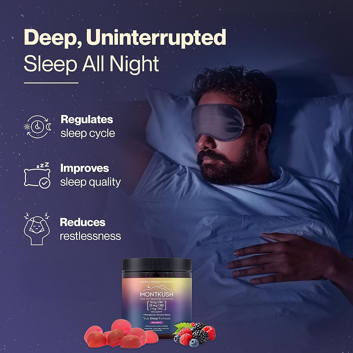 MontKush Wild Berry True Sleep 25mg Formula (30 Gummies) image number 3