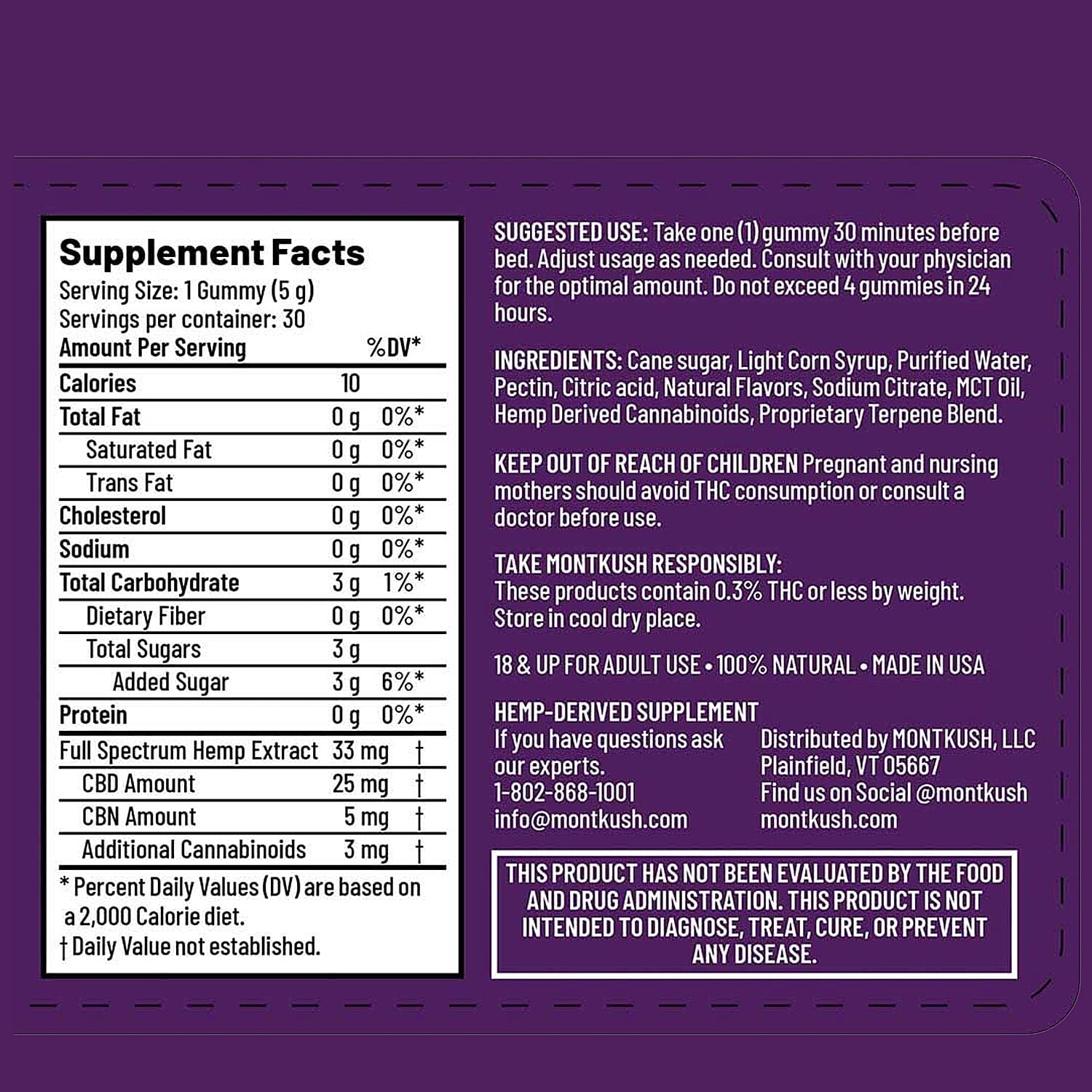 MontKush Wild Berry True Sleep 25mg Formula (30 Gummies)