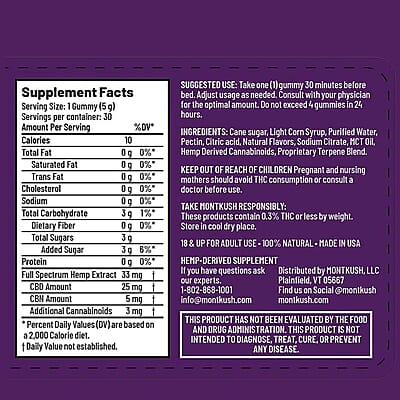 MontKush Wild Berry True Sleep 25mg Formula (30 Gummies)