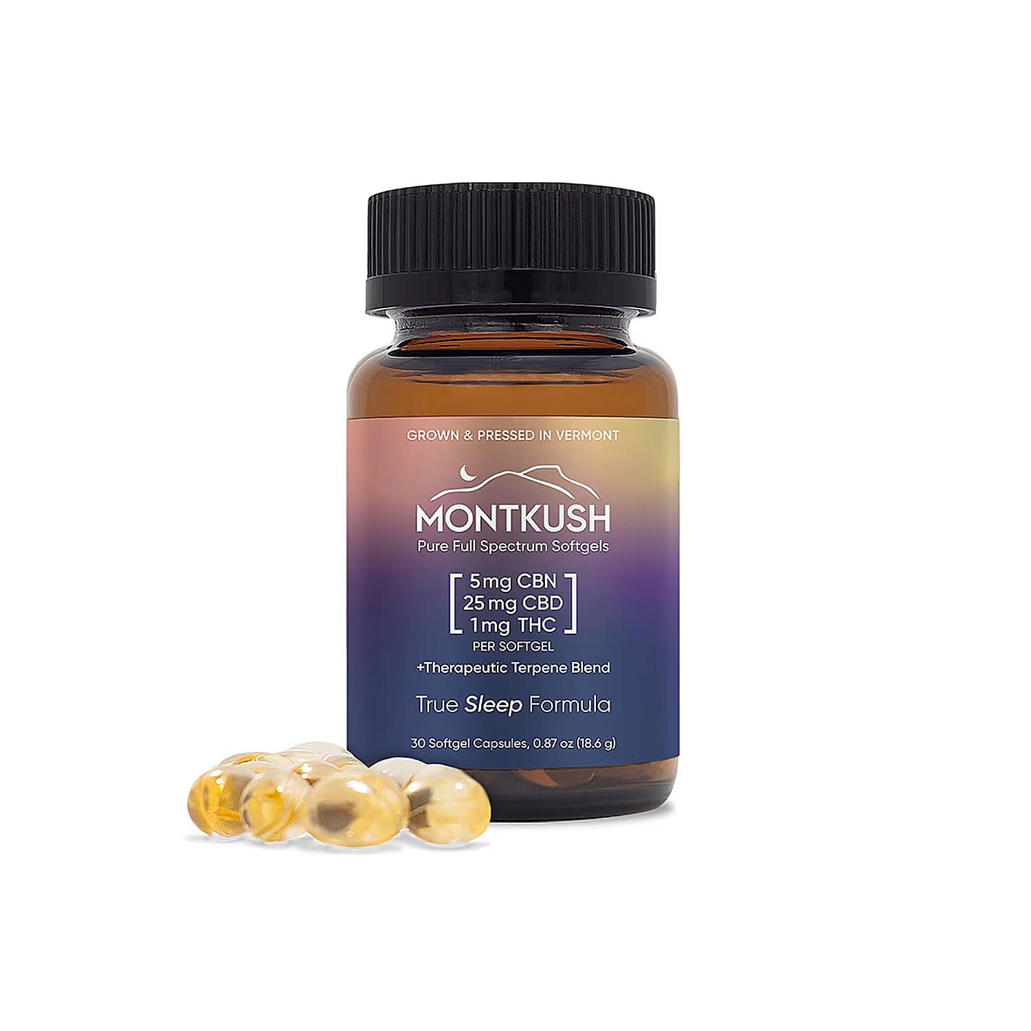 MontKush True Sleep 25mg CBD Formula (30 Soft Gel Capsules) Made in US