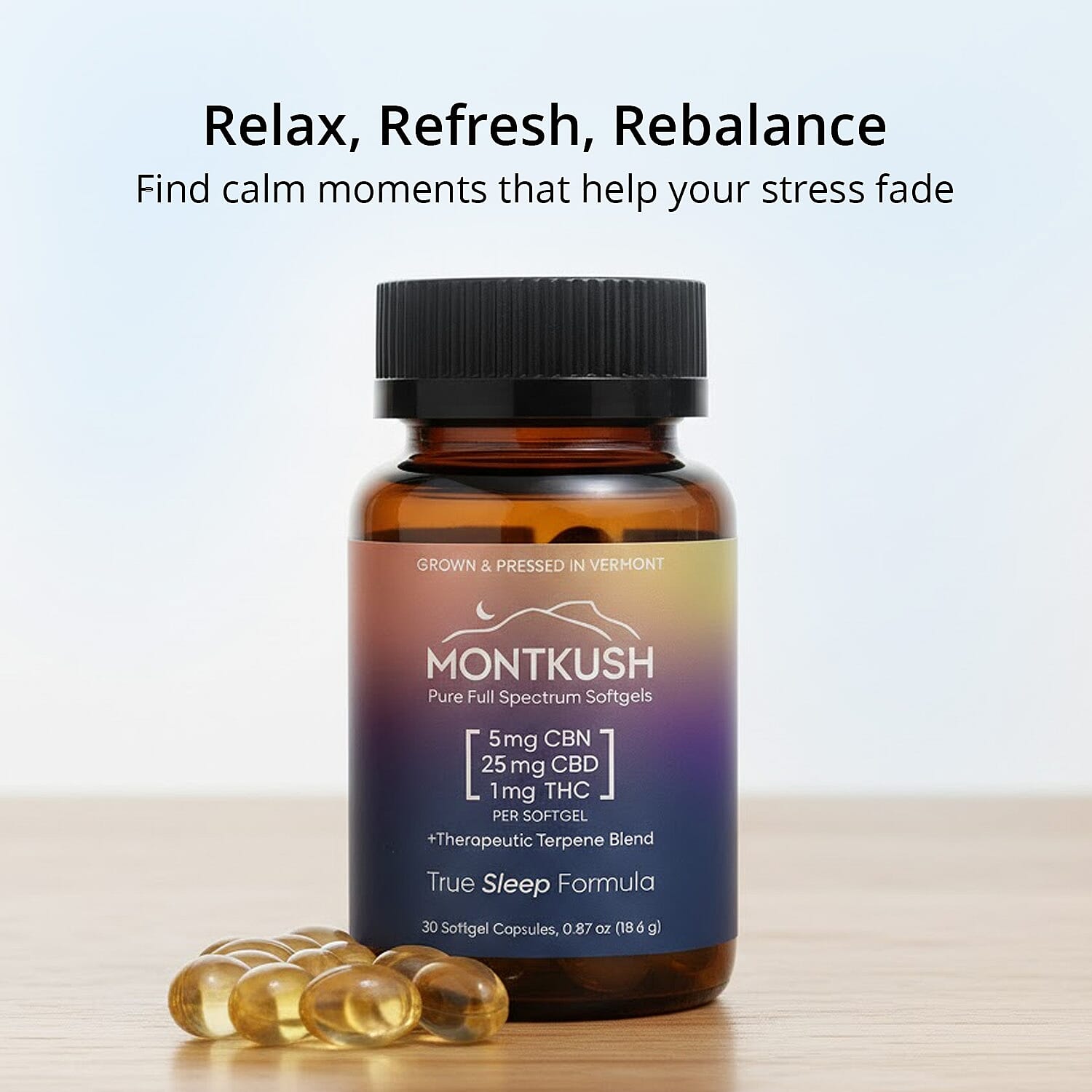 MontKush True Sleep 25mg CBD Formula (30 Soft Gel Capsules) Made in US