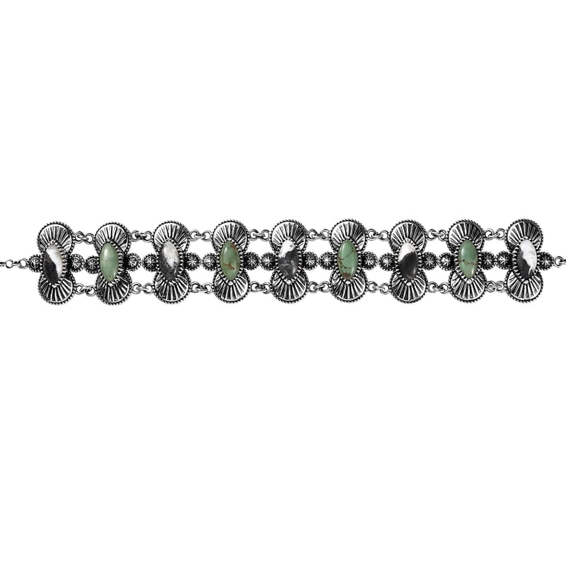 D'Joy Indian Artisan Crafted Premium White Buffalo and Tahoe Nevada Turquoise 9.70 ctw Bracelet in Black Oxidised Sterling Silv (7.25 In)