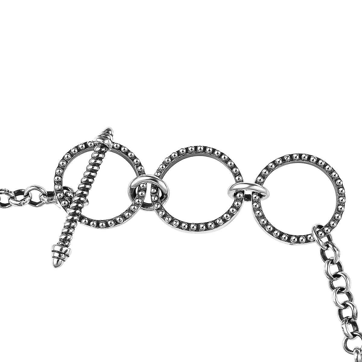 Doorbuster D'Joy Indian Artisan Crafted Premium White Buffalo and Tahoe Nevada Turquoise 9.70 ctw Bracelet in Black Oxidised Sterling Silv (7.25 In) image number 3