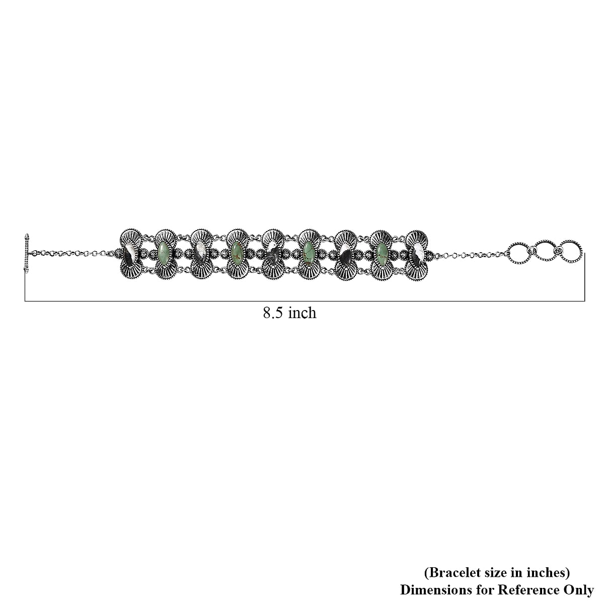 Doorbuster D'Joy Indian Artisan Crafted Premium White Buffalo and Tahoe Nevada Turquoise 9.70 ctw Bracelet in Black Oxidised Sterling Silv (7.25 In) image number 4