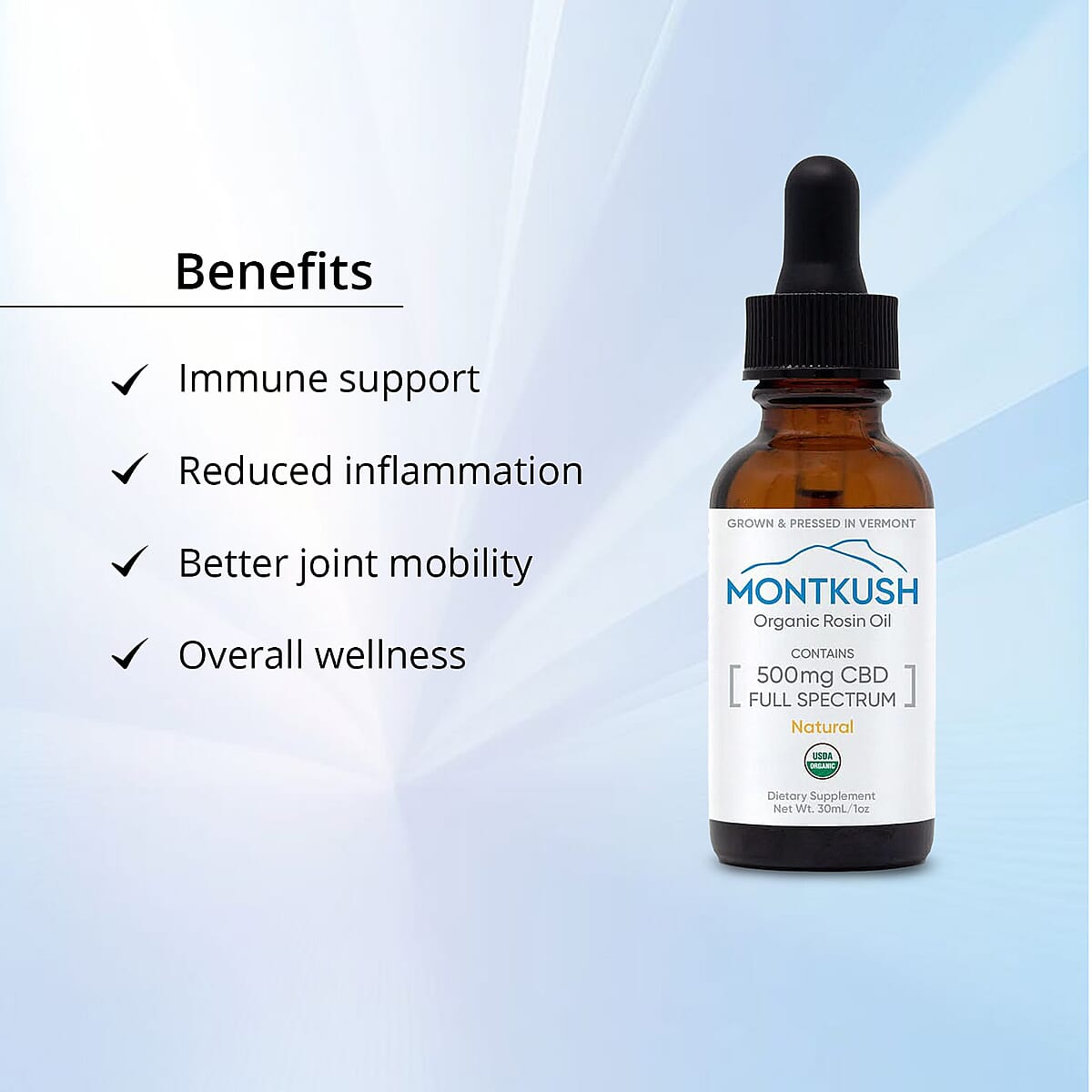 MontKush USDA Organic Natural 500mg CBD Rosin Oil (1oz) image number 1