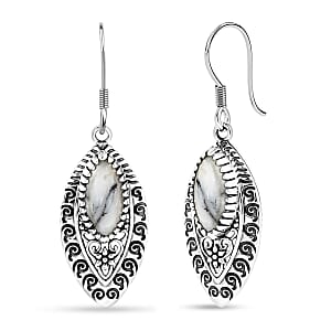 Doorbuster D'Joy Indian Artisan Crafted Premium White Buffalo 6.00 ctw Earrings in Black Oxidised Sterling Silver