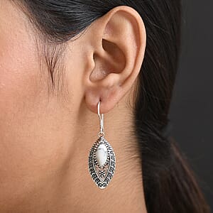 D'Joy Indian Artisan Crafted Premium White Buffalo 6.00 ctw Earrings in Black Oxidised Sterling Silver