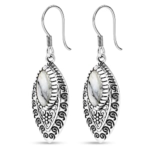D'Joy Indian Artisan Crafted Premium White Buffalo 6.00 ctw Earrings in Black Oxidised Sterling Silver