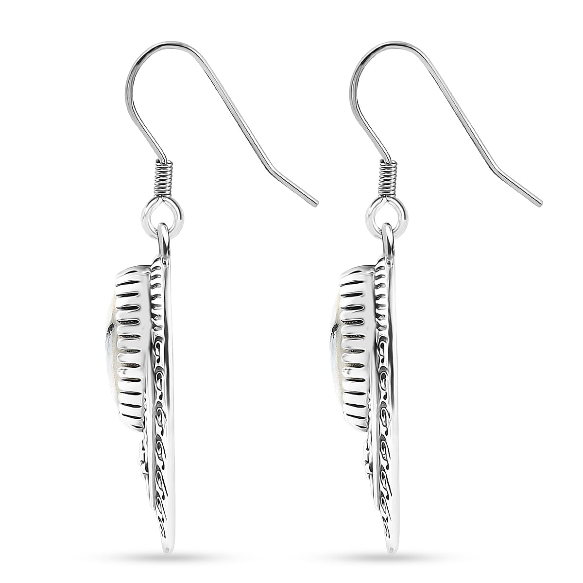 Doorbuster D'Joy Indian Artisan Crafted Premium White Buffalo 6.00 ctw Earrings in Black Oxidised Sterling Silver image number 4