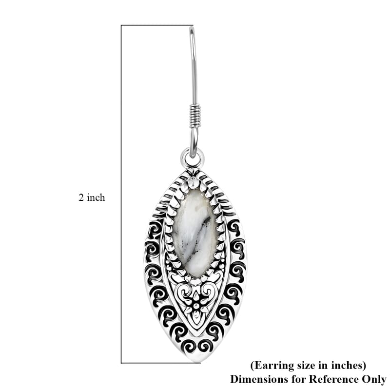 D'Joy Indian Artisan Crafted Premium White Buffalo 6.00 ctw Earrings in Black Oxidised Sterling Silver