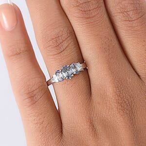 D'Joy Peacock Tanzanite and Diamond 1.10 ctw Ballerina Ring in Rhodium Over Sterling Silver (Size 10.0)