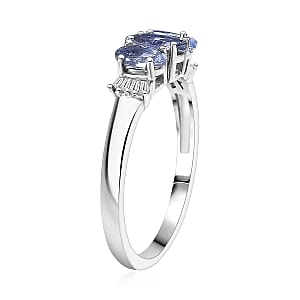 D'Joy Peacock Tanzanite and Diamond 1.10 ctw Ballerina Ring in Rhodium Over Sterling Silver (Size 10.0)