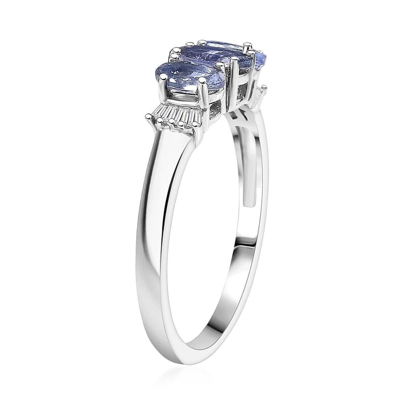 D'Joy Peacock Tanzanite and Diamond 1.10 ctw Ballerina Ring in Rhodium Over Sterling Silver (Size 10.0)