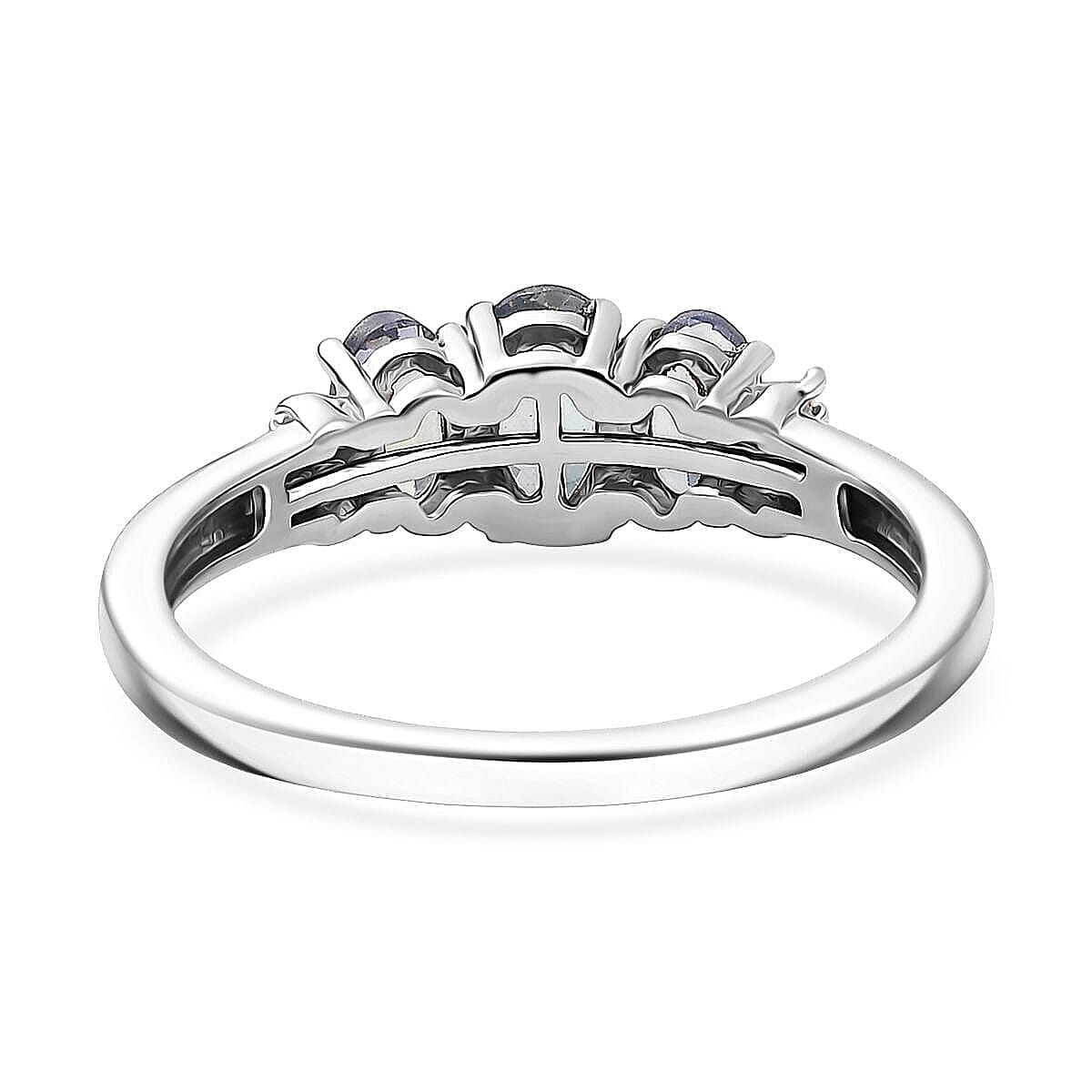 D'Joy Peacock Tanzanite and Diamond 1.10 ctw Ballerina Ring in Rhodium Over Sterling Silver (Size 10.0)