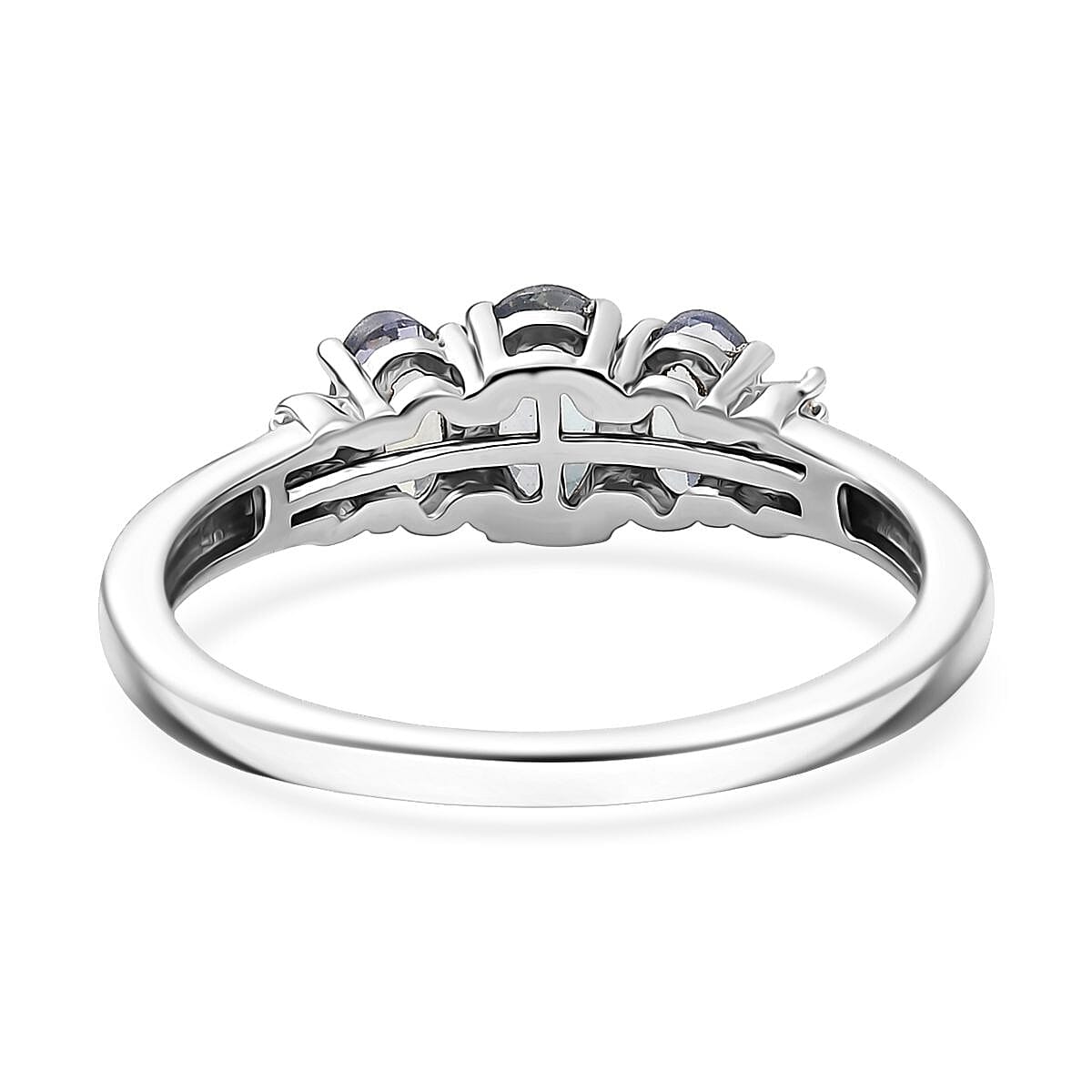 D'Joy Peacock Tanzanite and Diamond 1.10 ctw Ballerina Ring in Rhodium Over Sterling Silver (Size 10.0) image number 4