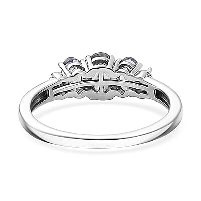 D'Joy Peacock Tanzanite and Diamond 1.10 ctw Ballerina Ring in Rhodium Over Sterling Silver (Size 10.0)