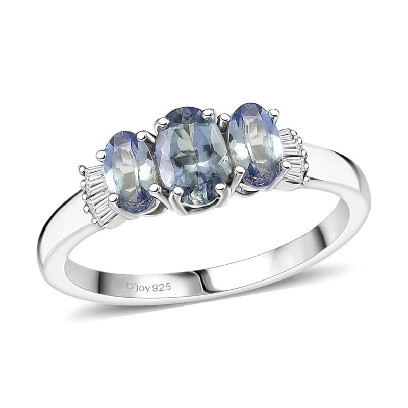 D'Joy Peacock Tanzanite and Diamond 1.10 ctw Ballerina Ring in Rhodium Over Sterling Silver (Size 6.0)