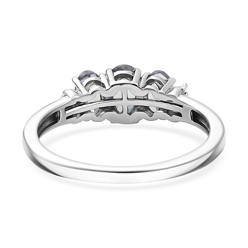 D'Joy Peacock Tanzanite and Diamond 1.10 ctw Ballerina Ring in Rhodium Over Sterling Silver (Size 6.0)