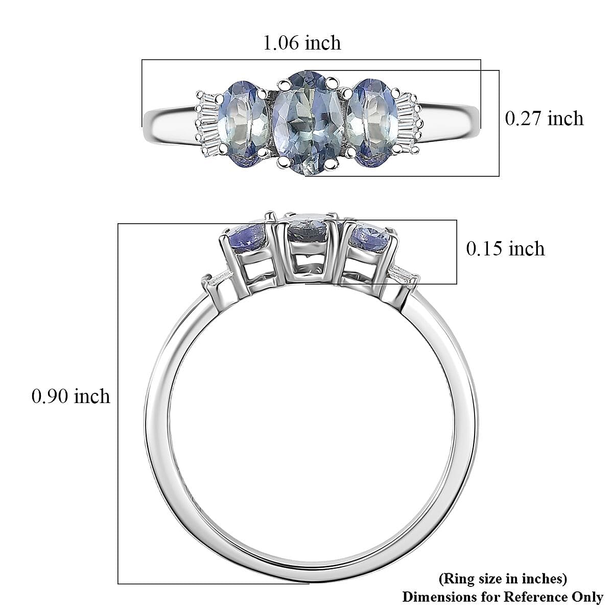 D'Joy Peacock Tanzanite and Diamond 1.10 ctw Ballerina Ring in Rhodium Over Sterling Silver (Size 6.0)