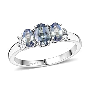 D'Joy Peacock Tanzanite and Diamond 1.10 ctw Ballerina Ring in Rhodium Over Sterling Silver (Size 7.0)