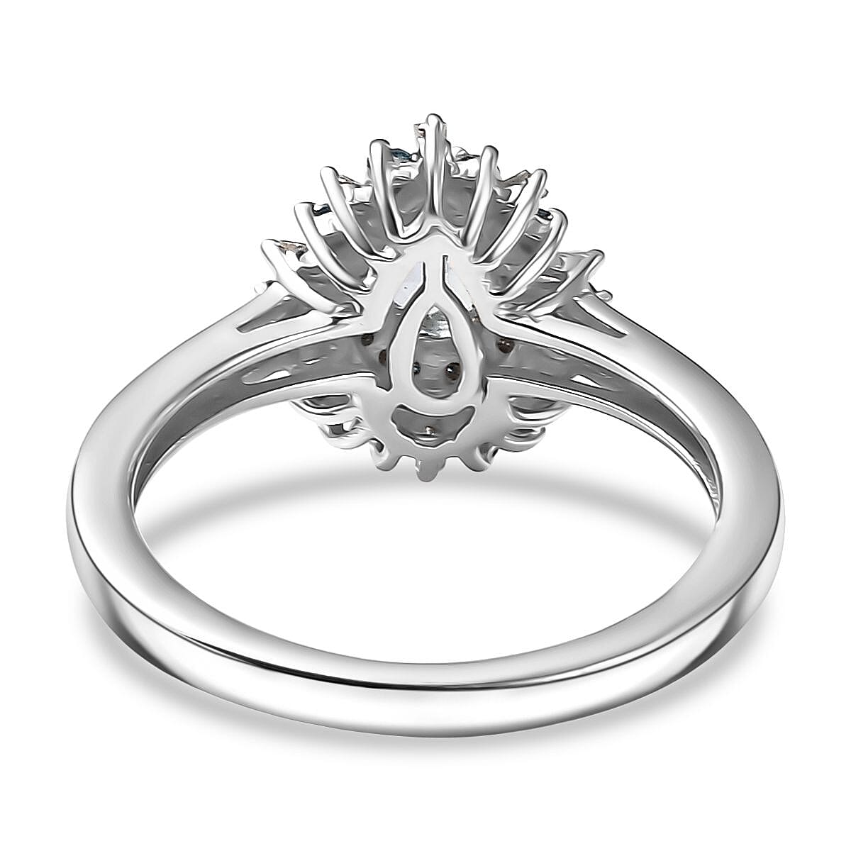 D'Joy Peacock Tanzanite, Blue and White Diamond 0.75 ctw Sunburst Halo Ring in Rhodium Over Sterling Silver (Size 10.0) image number 4