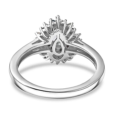 D'Joy Peacock Tanzanite, Blue and White Diamond 0.75 ctw Sunburst Halo Ring in Rhodium Over Sterling Silver (Size 10.0)